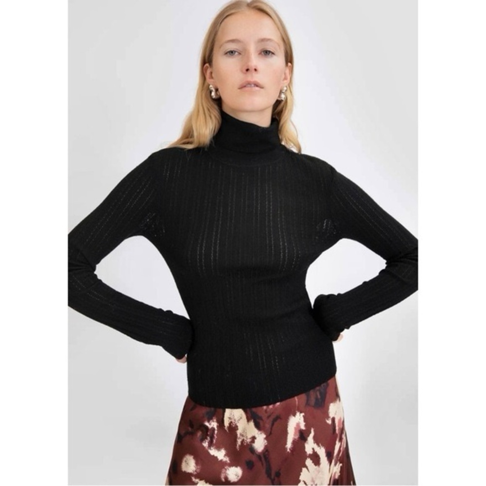 TANYA TAYLOR Kayden Turtleneck Merino Wool High Neck Black size XXS
